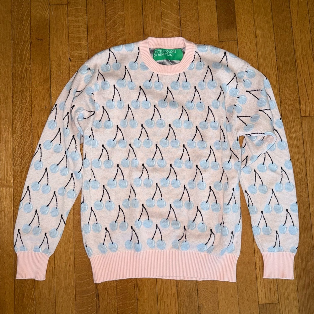 United Colors Of Benetton Pink and Blue Cherry 100% Cotton Sweater